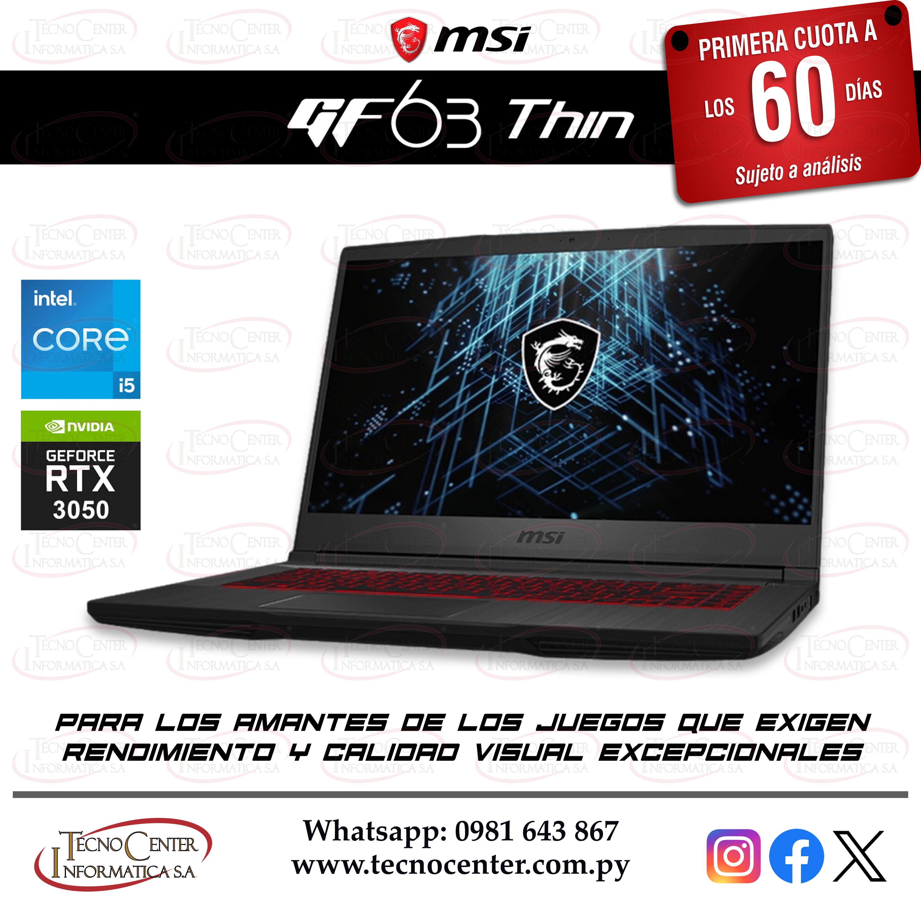 Notebook MSI GF63 Thin Intel Core i5